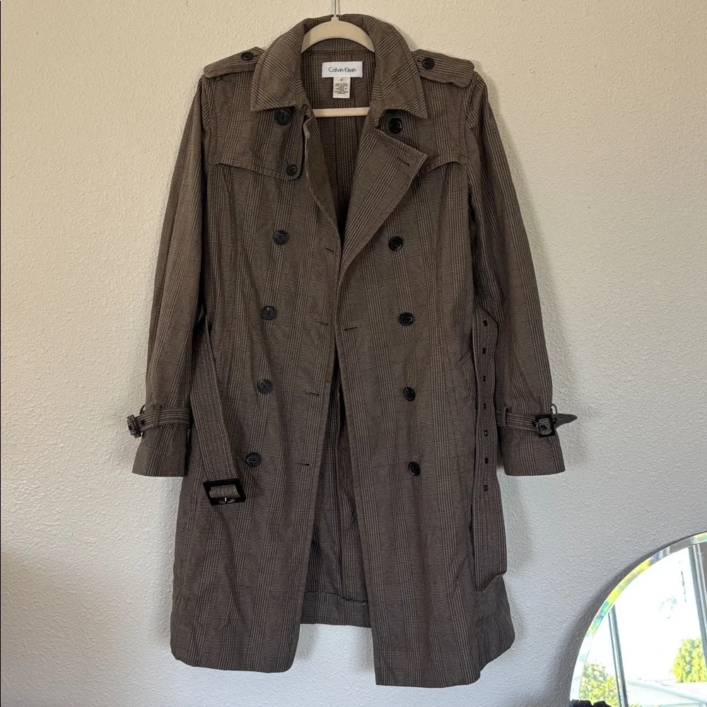90s dogtooth‎ Trench Coat